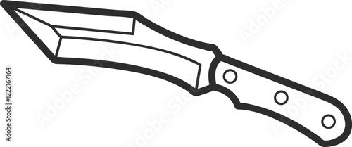 Army combat knife that cuts, stabs, chops, black line icon.
