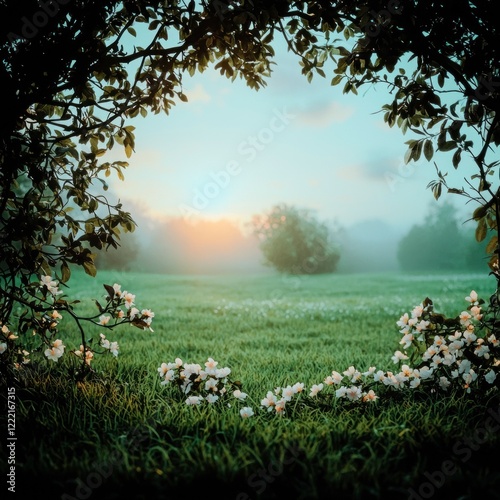 Wallpaper Mural Magical Sunrise Meadow  Spring Blossoms  Enchanted Landscape  Fairy Tale Scene Torontodigital.ca