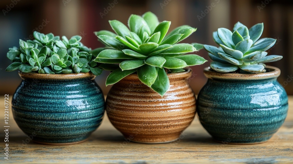 Trio of Succulents in Earthenware Pots Trio of Succulents in Earthenware Pots