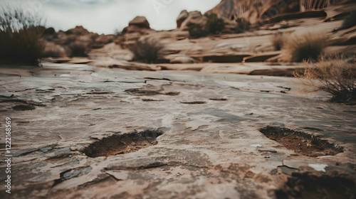 Close-up of ancient dinosaur footprints embedded in rock, showcasing the preserved marks from millions of years ago, offering a direct connection to the distant past.
 photo