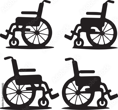 set of wheels, different wheel chair icon silhouette vector style with white background