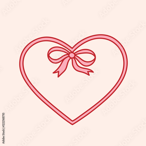 Coquette heart frame with charming bowknot. Holiday trendy ribbon border. Vintage background for invitations, social media. Whimsical card for valentine day, birthday, wedding