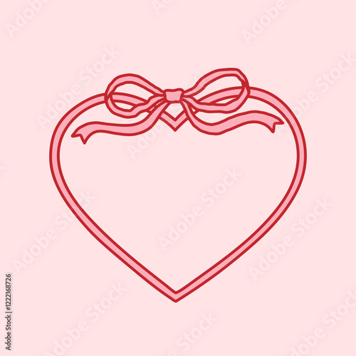 Coquette heart frame with pretty charming ribbon bow. Holiday trendy border. Vintage background invitations, social media. Whimsical card design for valentine day, birthday, wedding