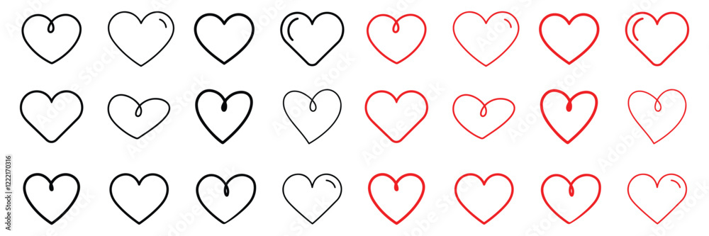 heart outline icon set for valentines day celebration design vector heart outline icon set for valentines day celebration design vector