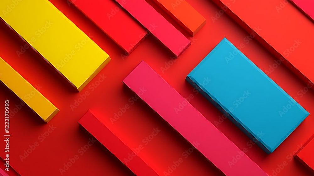 Vibrant Geometric Shapes in Bold Colors on a Red Background for Modern Design and Creative Projects Vibrant Geometric Shapes in Bold Colors on a Red Background for Modern Design and Creative Projects