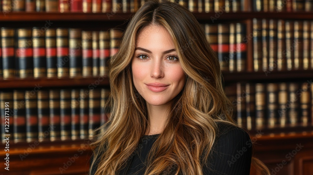 Stunning Woman in Library Setting: Portrait of Beauty and Knowledge Stunning Woman in Library Setting: Portrait of Beauty and Knowledge