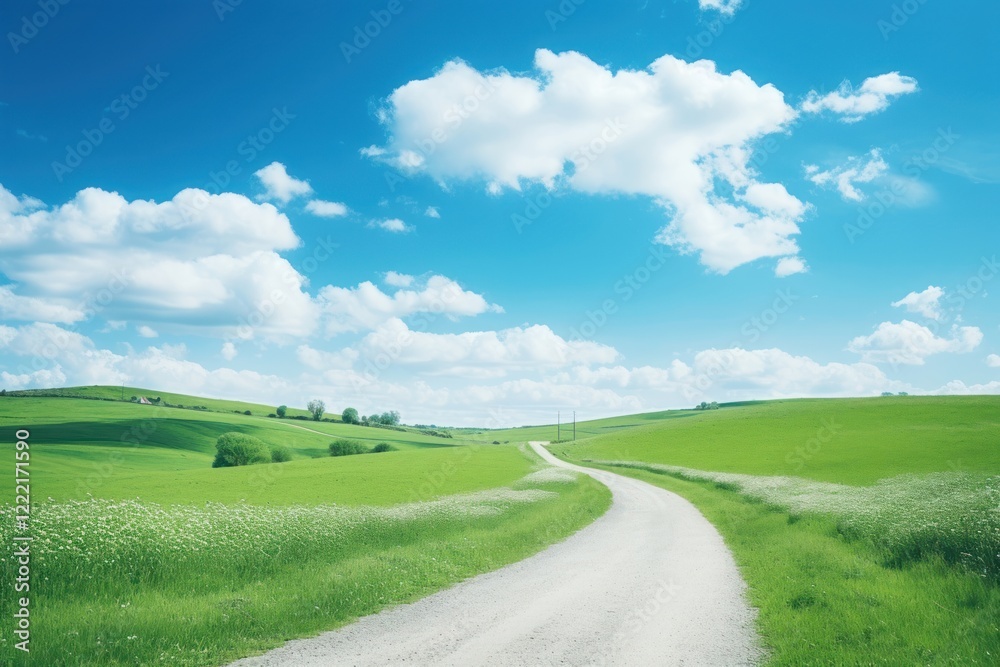 Fototapeta premium Summer scenery road sky landscape.