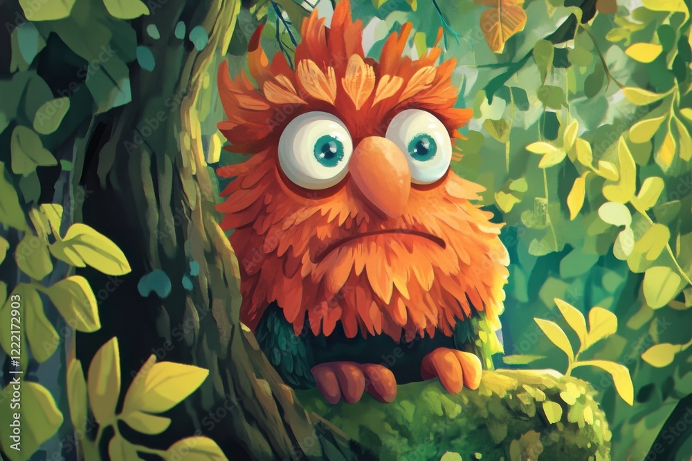 Fototapeta premium Colorful cartoon creature in a vibrant jungle setting