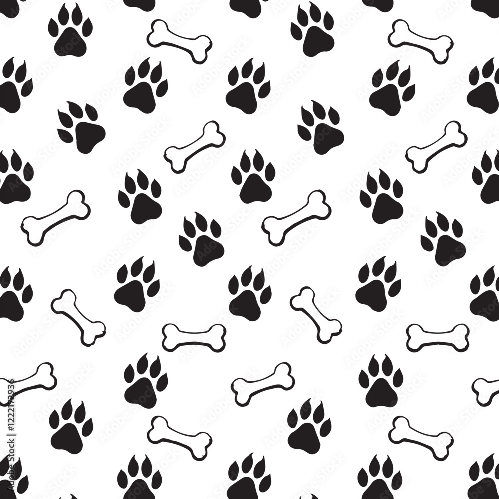 Fototapeta premium Dog Bone vector dog paw doodle Seamless pattern isolated wallpaper background