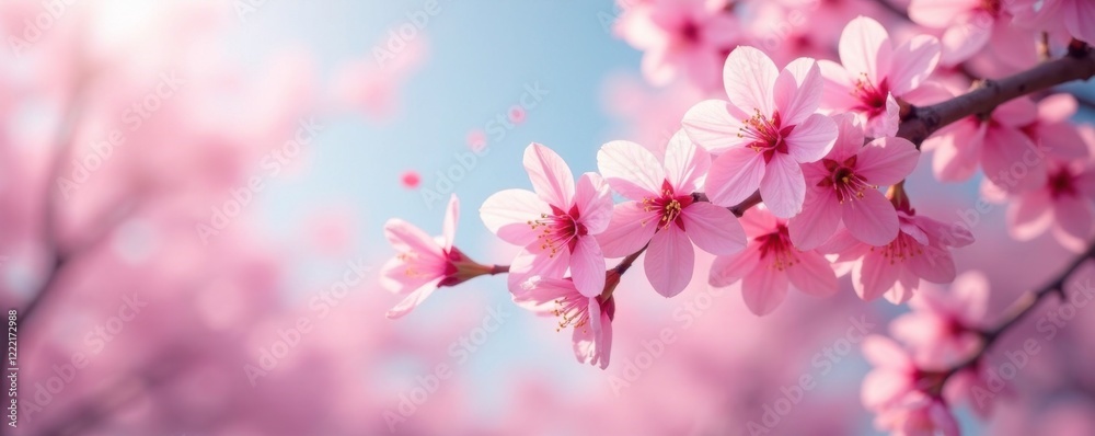 Pink cherry blossoms falling gently in the breeze, blossoms, blossoms Pink cherry blossoms falling gently in the breeze, blossoms, blossoms