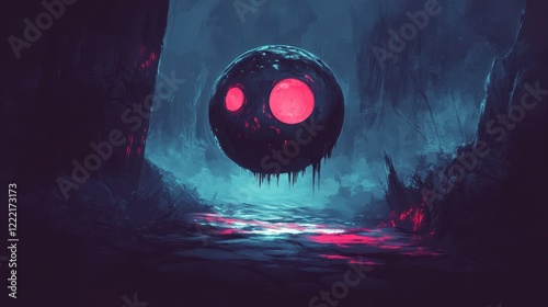 Dark Orb Hovers Over Surreal Crystalline Landscape
