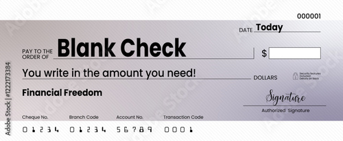 Editable bank cheque design: blank check template in vector format.