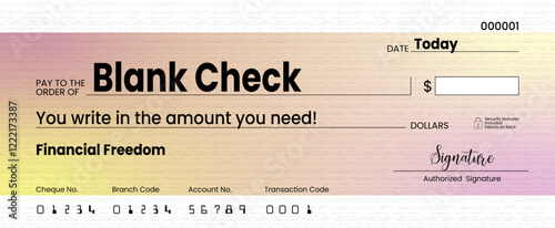 Editable bank cheque design: blank check template in vector format.
