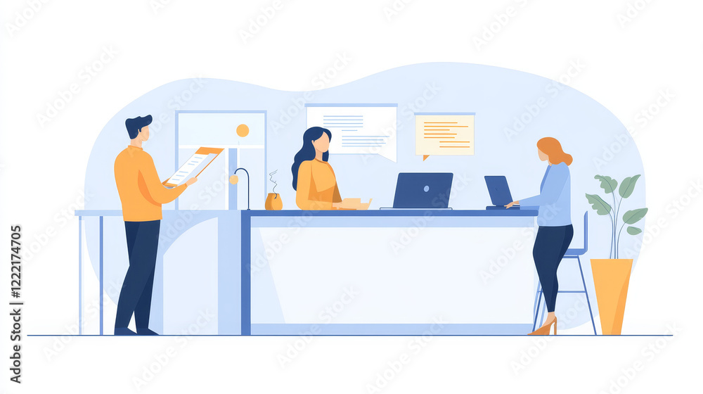 Job hire, hr manager, employer invite candidate in office vacant place. Businessman with laptop sit at desk reading applicant cv or head hunting. Human resources recruiting Cartoon vector illustration Job hire, hr manager, employer invite candidate in office vacant place. Businessman with laptop sit at desk reading applicant cv or head hunting. Human resources recruiting Cartoon vector illustration