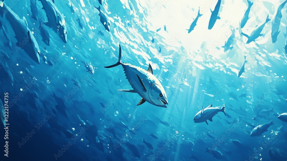 Fototapeta premium Underwater image of a yelowfin tuna (Thunnus albacarens)