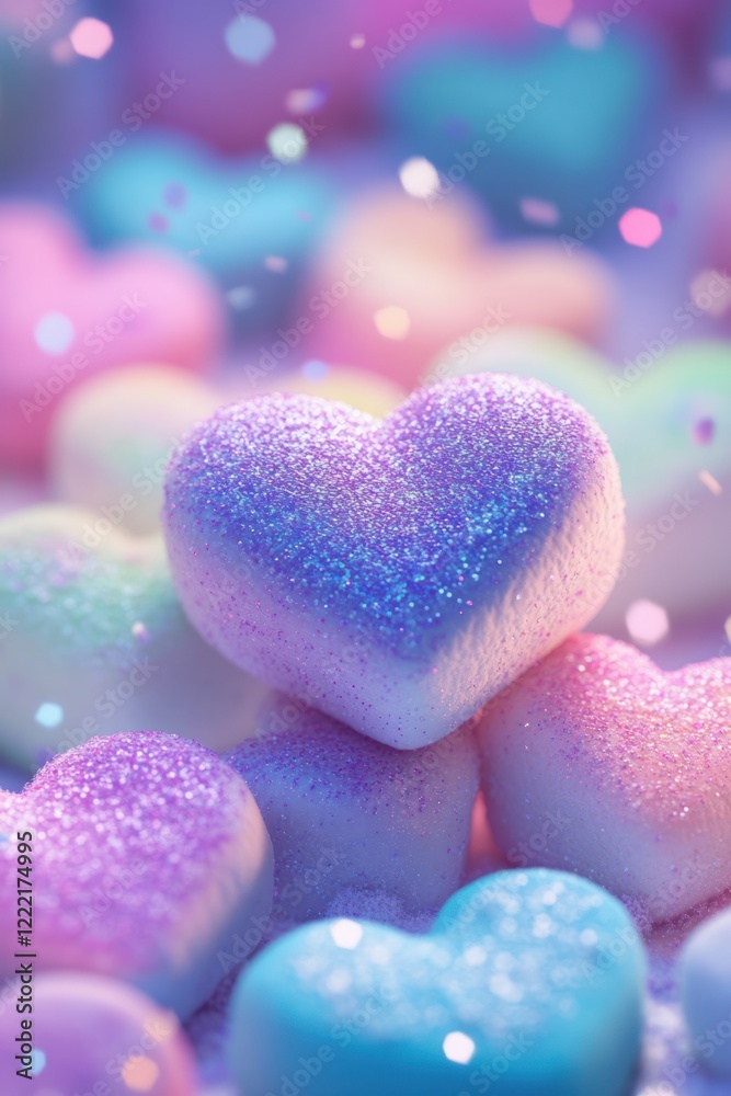 Fototapeta premium Pastel heart candies, Valentine's Day, romantic, bokeh background, love