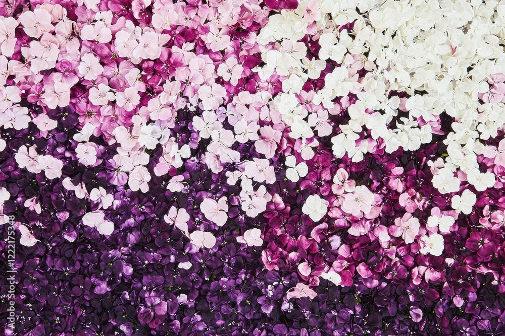 Floral Field Gradient: A field of flowers transitioning from deep purple at the forefront to soft pinks and whites in the background.