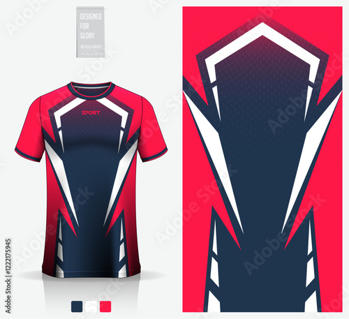 Fabric textile design for football, soccer, American football, rugby, badminton, cycling, athletic, basketball, baseball, espotrs, sport t-shirt or sportswear. Soccer jersey mockup for football club. 