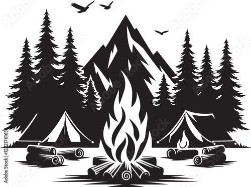 natural view fire camps design silhouette victor style.