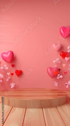 Romantic Heart Balloons on Pink Background for Celebration Events