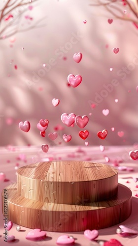 Romantic Heart Decoration with Floating Hearts and Wooden Pedestal