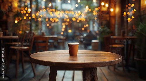 a cup of coffee on a table in a restaurant photo