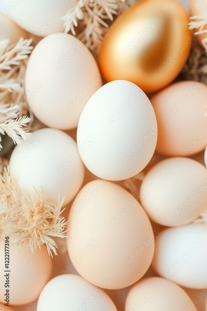 Easter eggs on the plate, nest over table background. pastel colors, flower, celebration. soft light, vertical wallpaper Easter eggs on the plate, nest over table background. pastel colors, flower, celebration. soft light, vertical wallpaper