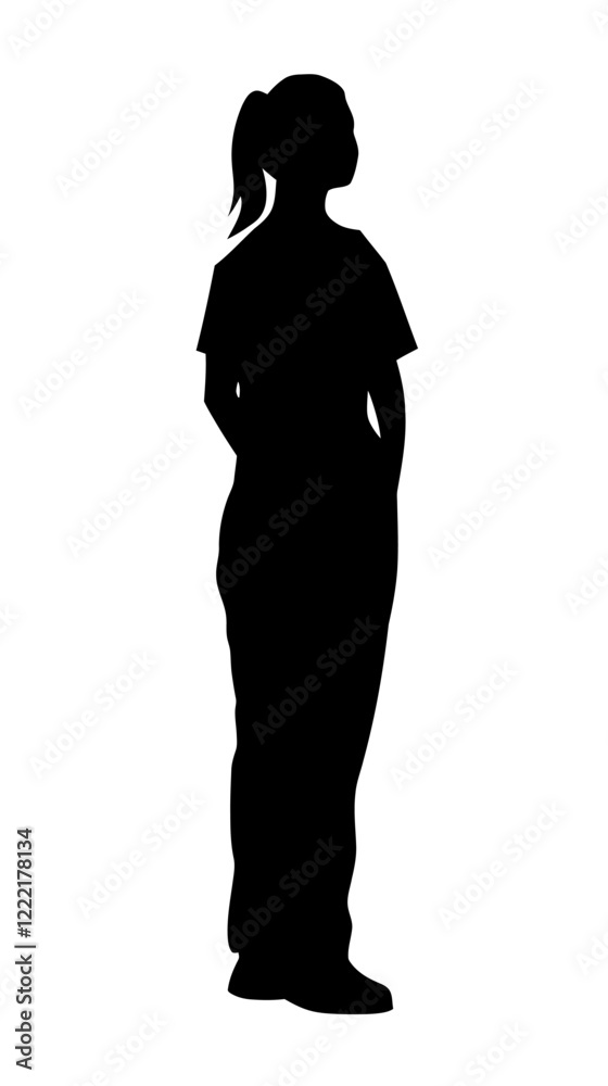 Silhouette of a Nurse Standing in Uniform Vector for Healthcare Design and Branding Silhouette of a Nurse Standing in Uniform Vector for Healthcare Design and Branding