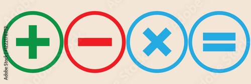 Round plus sign and minus sign icon set. Vector. plus minus icon.