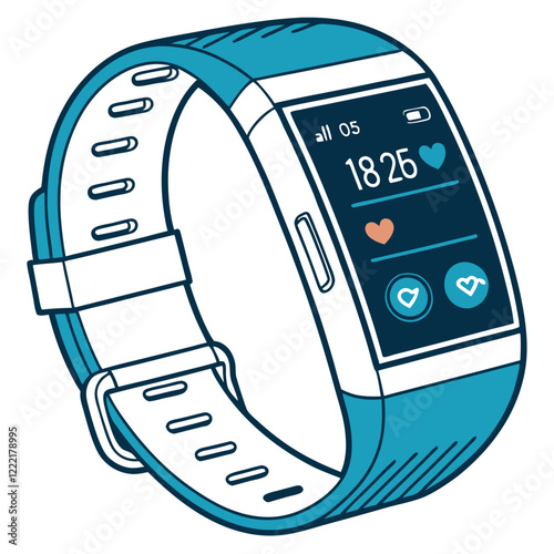 Illustration of a wearable fitness tracker with metrics Illustrator Artwork