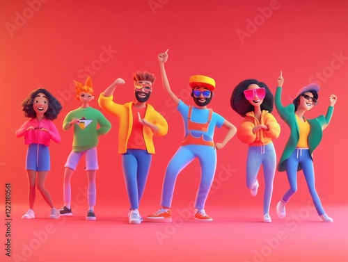Wallpaper Mural Colorful 3D Characters Celebrating Joy and Happiness Together Torontodigital.ca