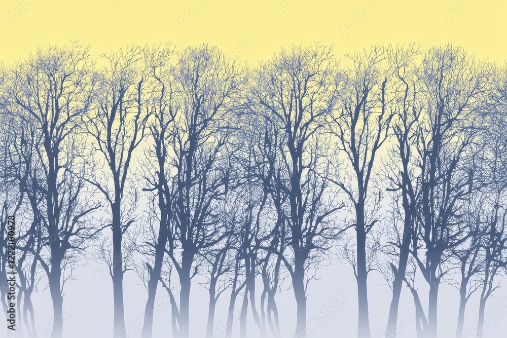 Forest Dawn Gradient: A forest scene where the sky transitions from a misty gray at the tree line to a pale, early morning yellow Forest Dawn Gradient: A forest scene where the sky transitions from a misty gray at the tree line to a pale, early morning yellow