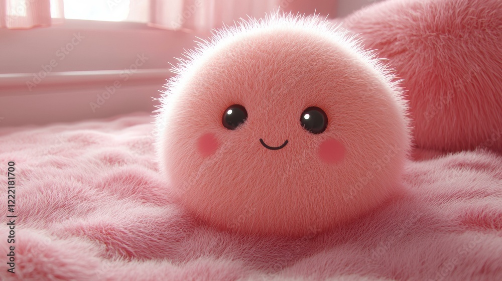 Fototapeta premium Adorable pink fluffy creature. AI.