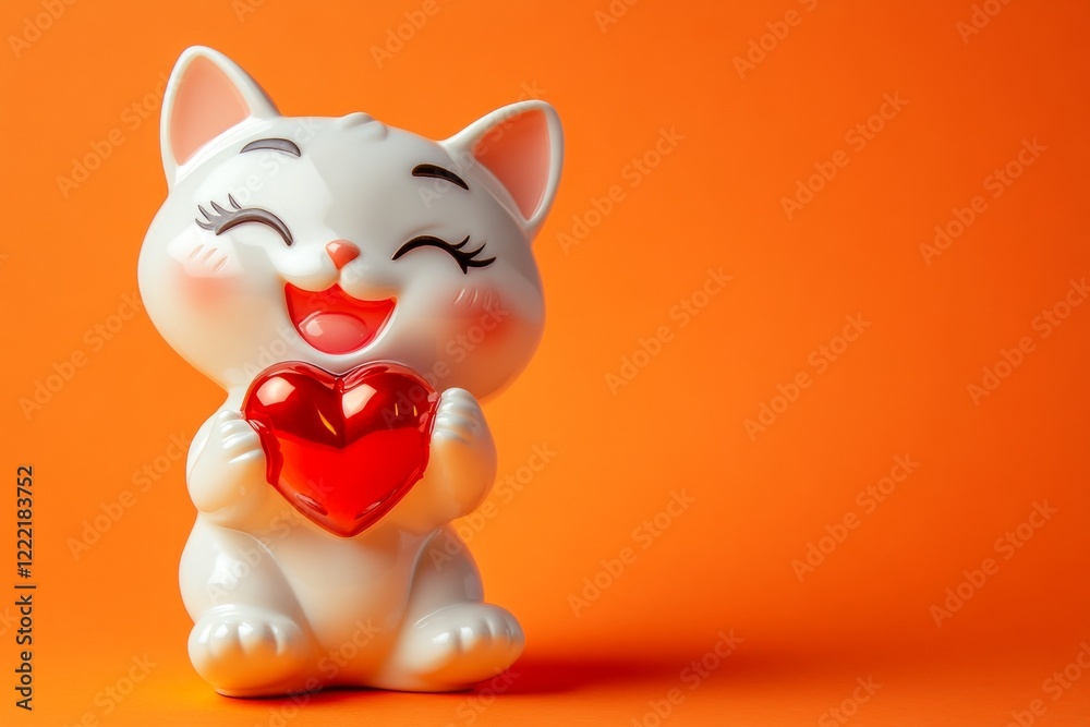 Naklejka premium Snowshoe - my preferred cat. Ad campaign conceptual art. Cute snowshoe kitty cub with diamond red heart - symbol of love, funny greeting card. Red kitten valentine image. Animal love.