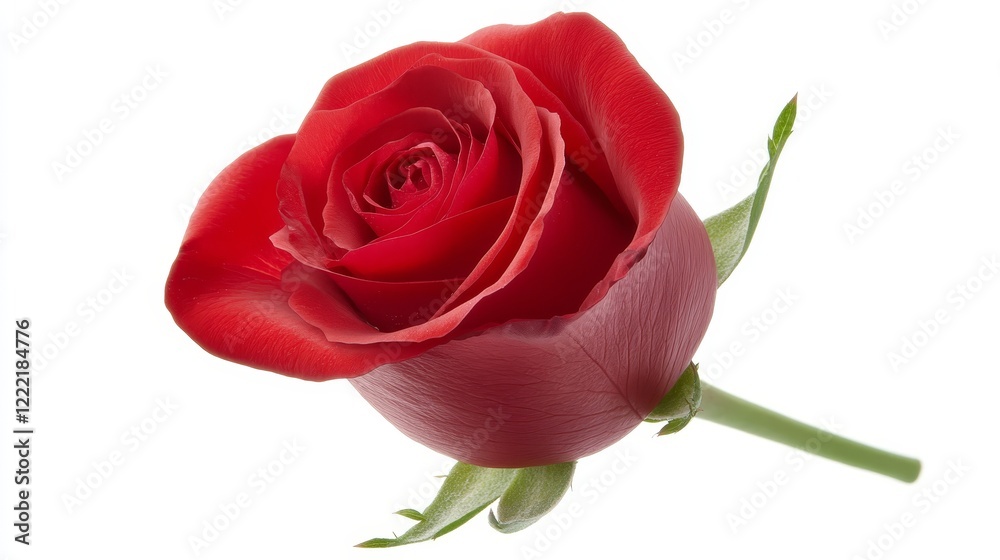 Elegant single red rose in full bloom on a pristine white background single Elegant single red rose in full bloom on a pristine white background single