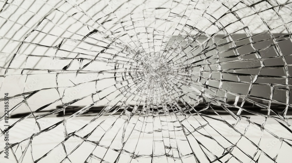 Obraz premium Intricate Shattered Glass Pattern Creating a Web of Cracks and Textures