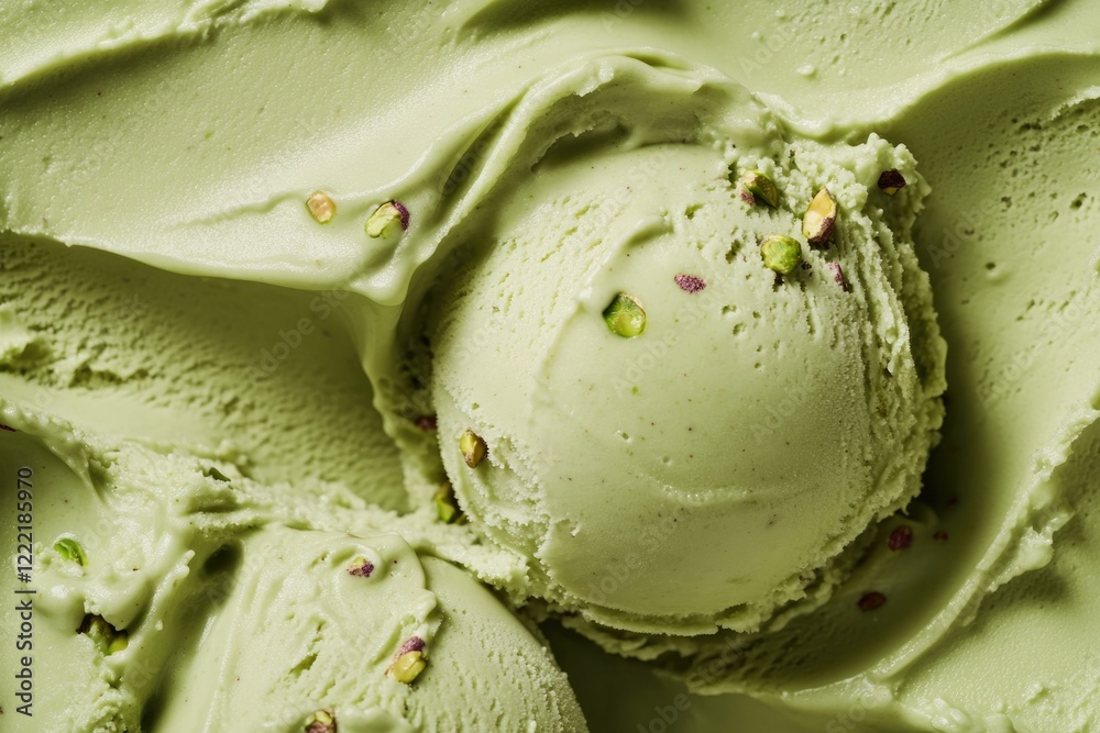 Naklejka premium Creamy green ice cream swirled with textured layers and sprinkle