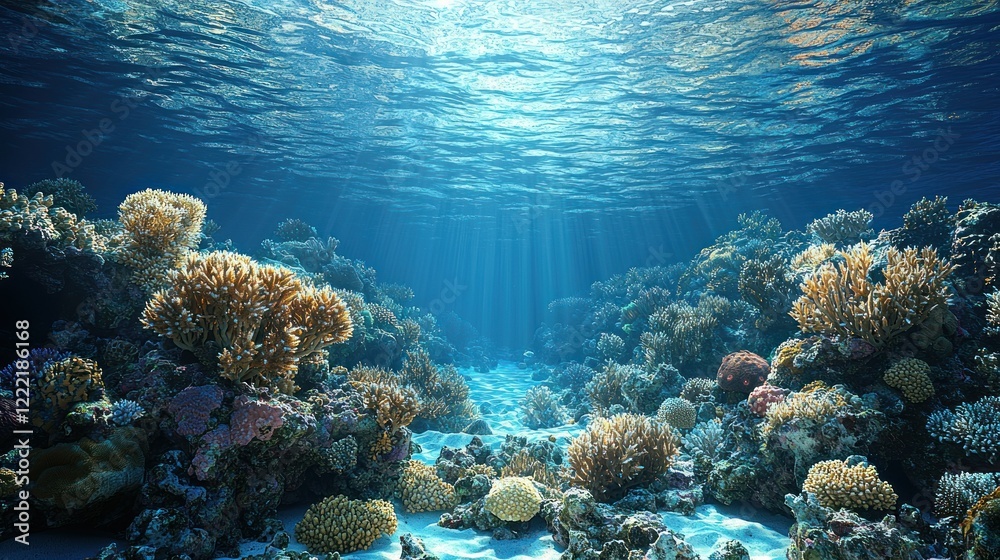 Fototapeta premium Vibrant Underwater Coral Reef Scene: A Symphony of Colors and Life