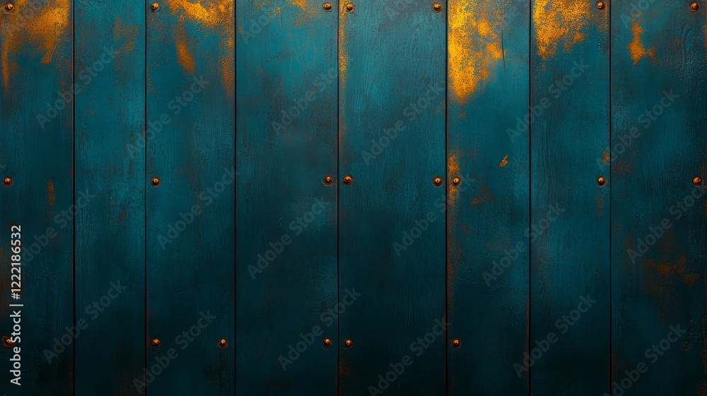 Fototapeta premium Rustic weathered wooden wall with peeling paint and rust details rustic