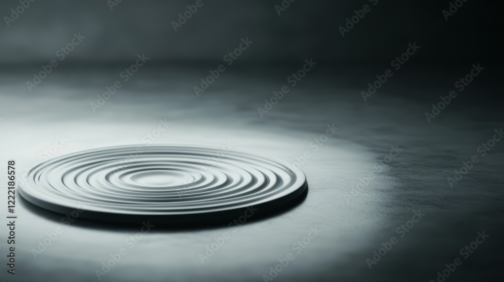 Circular object on a wooden table, study in geometric simplicity and interior design Circular object on a wooden table, study in geometric simplicity and interior design