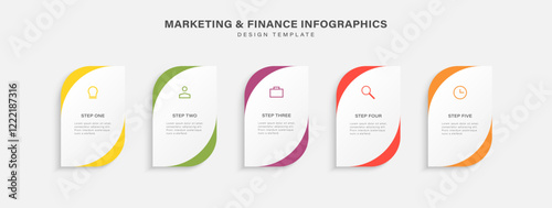 Horizontal progress bar featuring 5 elements for business strategy and progression. Vector infographic design template