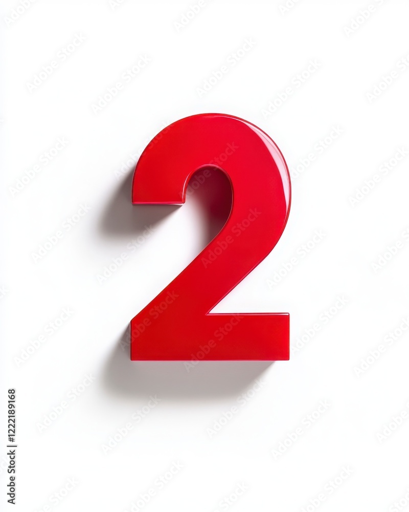 Bright Red Number Two Against a Plain White Background Bright Red Number Two Against a Plain White Background