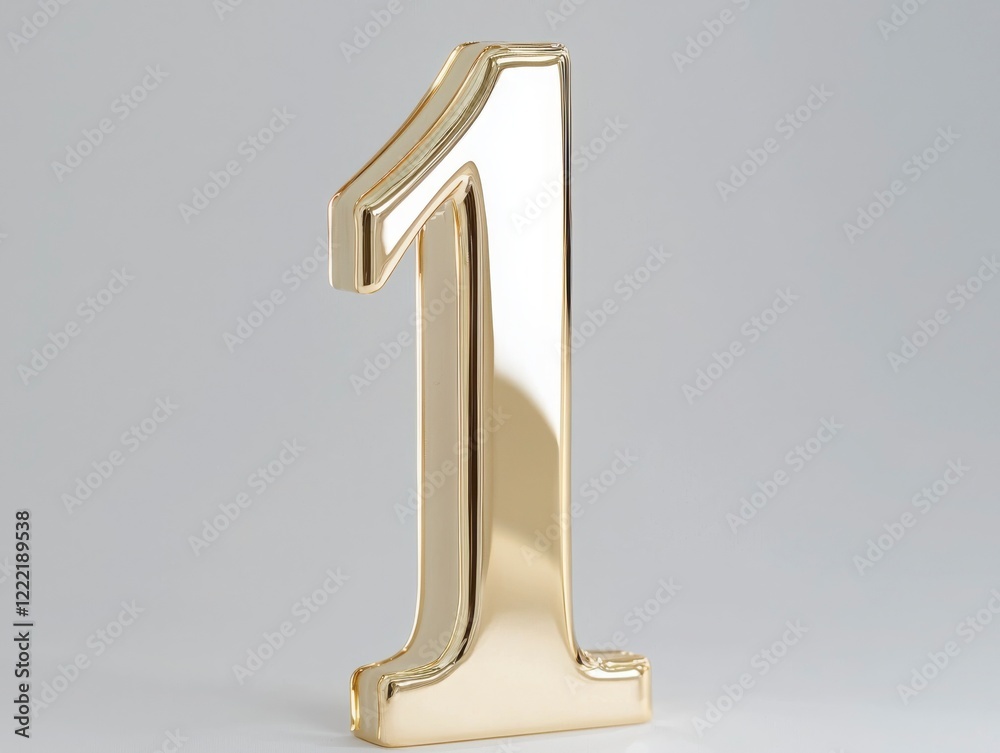 Shiny Gold Number One Sculpture on Gray Background for Celebrations Shiny Gold Number One Sculpture on Gray Background for Celebrations