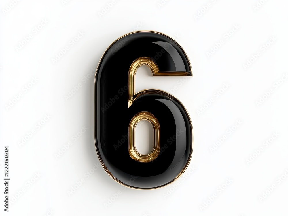 Glossy Black and Gold Number Six with Modern Design Elements Glossy Black and Gold Number Six with Modern Design Elements