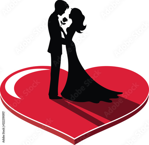 A vector style of silhouettes of a couple of romantic moments with a rose, a Valentine's Day theme vector design