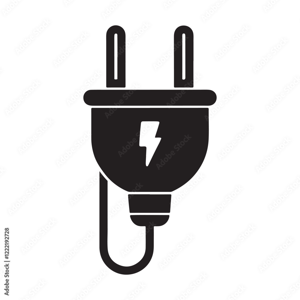 Vector silhouette image of a electric plug power icon Vector silhouette image of a electric plug power icon