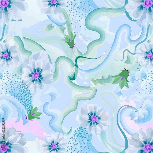 Fototapeta Naklejka Na Ścianę i Meble -  Abstract seamless pattern with watercolor flowers