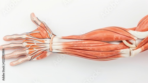 Detailed cross section of human arm showcasing muscle and vein anatomy and structure