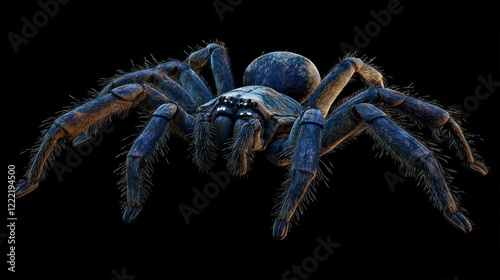 Close-up picture of the blue-foot baboon spider or trap-door tarantula Idiothele mira (Araneae: Theraphosidae) from KwaZulu-Natal, South Africa, photographed on white background. photo