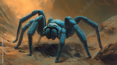 Close-up picture of the blue-foot baboon spider or trap-door tarantula Idiothele mira (Araneae: Theraphosidae) from KwaZulu-Natal, South Africa, photographed on white background.